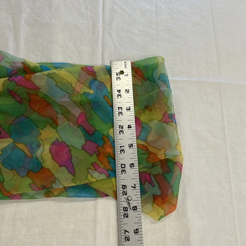 Vtg Glentey Silk Infinity Scarf Womens Green Watercolor Abstract Sheer